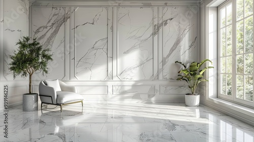 Fototapeta Naklejka Na Ścianę i Meble -  Room with white marble walls lacking furnishings