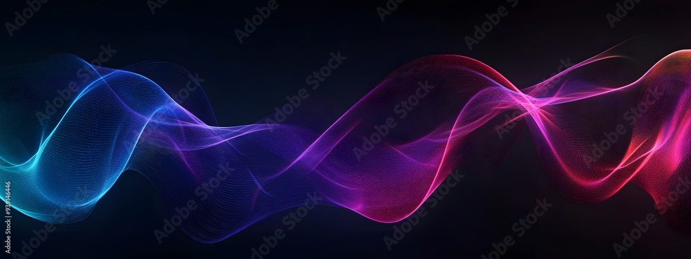 A digital art representation of sound waves in vibrant neon colors, with dynamic lines and curves representing the rhythm and energy of music on a black background A digital art representation of sound waves in vibrant neon colors, with dynamic lines and curves representing the rhythm and energy of music on a black background
