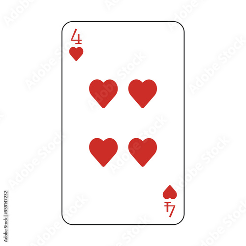 The playing card is red hearts number four.
