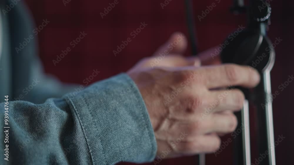 A close-up of a man's hand in a blue sleeve gripping a microphone stand, with a focus on the detailed texture of the skin and fabric A close-up of a man's hand in a blue sleeve gripping a microphone stand, with a focus on the detailed texture of the skin and fabric