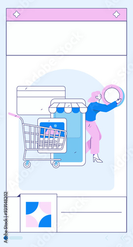 Holiday shopping people doing e-commerce online shopping flat vector concept operation hand drawn illustration
