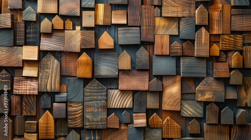 Shady Homes made of Wooden Blocks with Blank Space photo