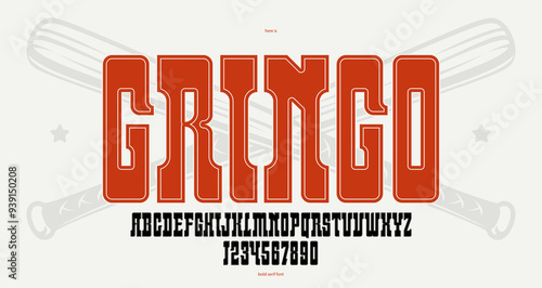 Bold serif typeface in old vintage American style, wild west, saloon and western style modern new vector font for logos and emblems, display font for posters and headlines, titles and slogans.