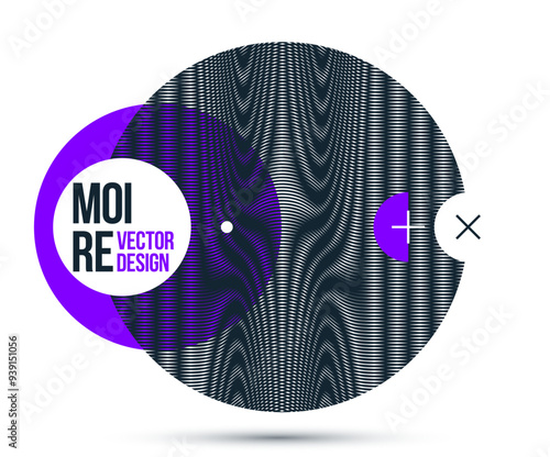 Moire op art vector design element, graphic style poster and banner and brochure, abstract modern art with distorted grid.