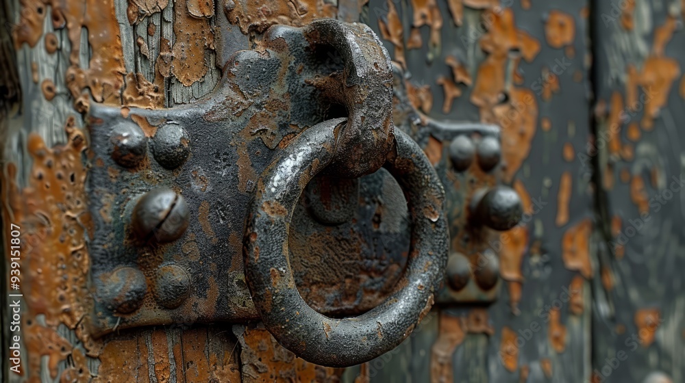 An intricate, weathered door knocker gleams with history, anchored in a rustic stone wall that tells stories of time, highlighting the beauty of decay and artistry An intricate, weathered door knocker gleams with history, anchored in a rustic stone wall that tells stories of time, highlighting the beauty of decay and artistry