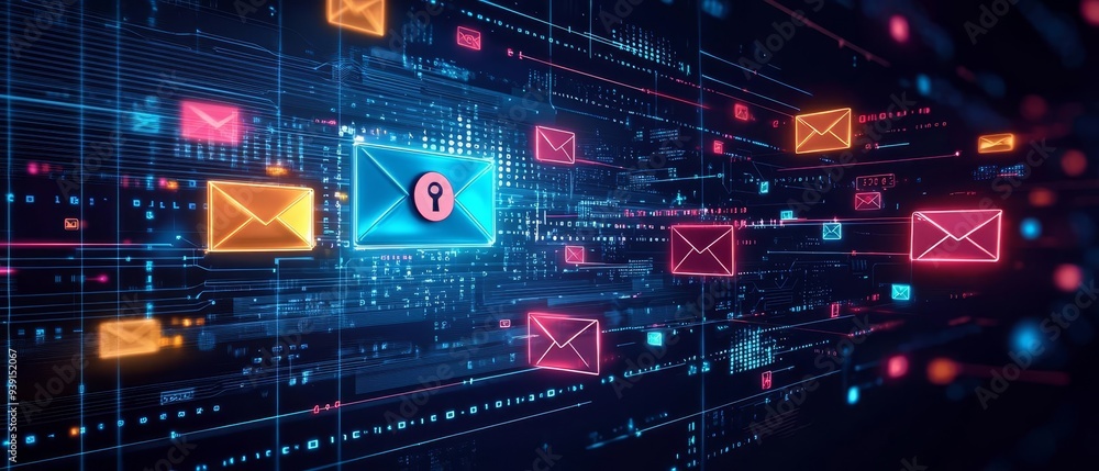An image of a secure token being sent via email, with encrypted data symbols and digital lock icons integrated into the scene An image of a secure token being sent via email, with encrypted data symbols and digital lock icons integrated into the scene