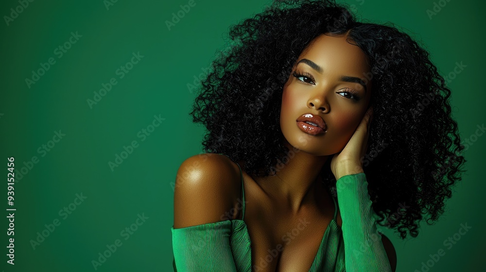 Glamorous Black Woman in Green Attire, Fashion Photo Shoot Glamorous Black Woman in Green Attire, Fashion Photo Shoot