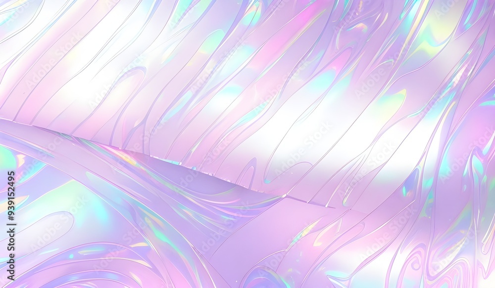 Obraz premium Holographic background seamless trendy iridescent light foil texture. Soft holographic pastel unicorn marble background pattern. Modern pearlescent blurry abstract swirl illustration. 