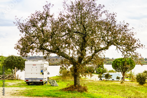 Camper rv camping on nature in Portugal photo