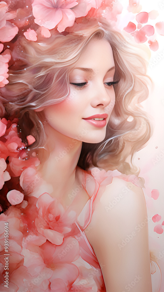 woman, beauty, fashion, hair, model, face, makeup, glamour, winter, snow, blond, pink, queen, lady, flowers, person, hairstyle, fairy, flower, skin, blonde, spring, smile, people, make-up