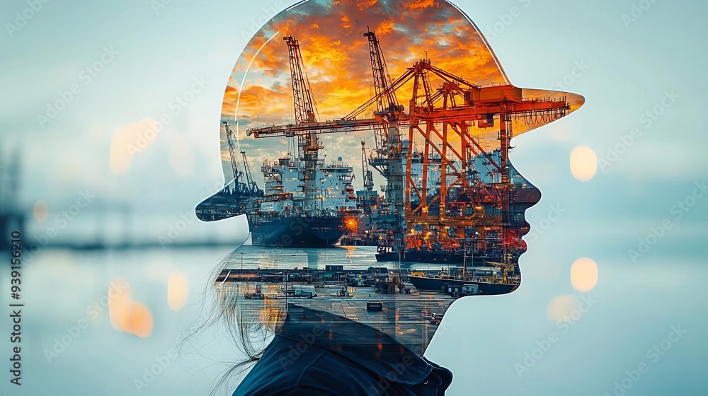Marine Engineer technology Double Exposure Art A striking double exposure image of a person's profile Marine Engineer technology Double Exposure Art A striking double exposure image of a person's profile