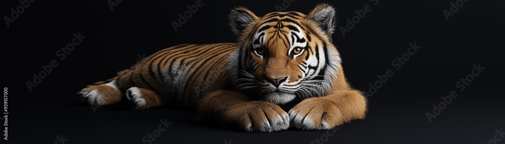 Fototapeta premium A tiger's head against a black background. 