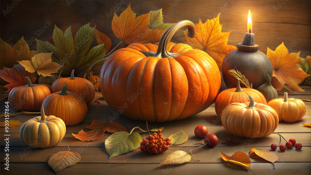 Rustic Pumpkin Centerpiece with Autumn Leaves and Candlelight Rustic Pumpkin Centerpiece with Autumn Leaves and Candlelight
