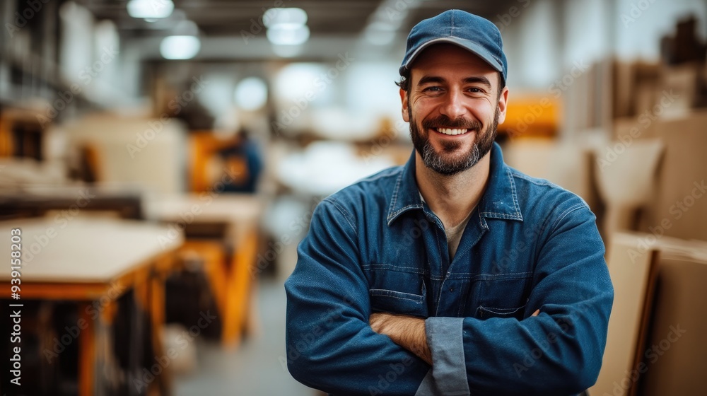 Positive Technician Building Furniture in Factory Positive Technician Building Furniture in Factory
