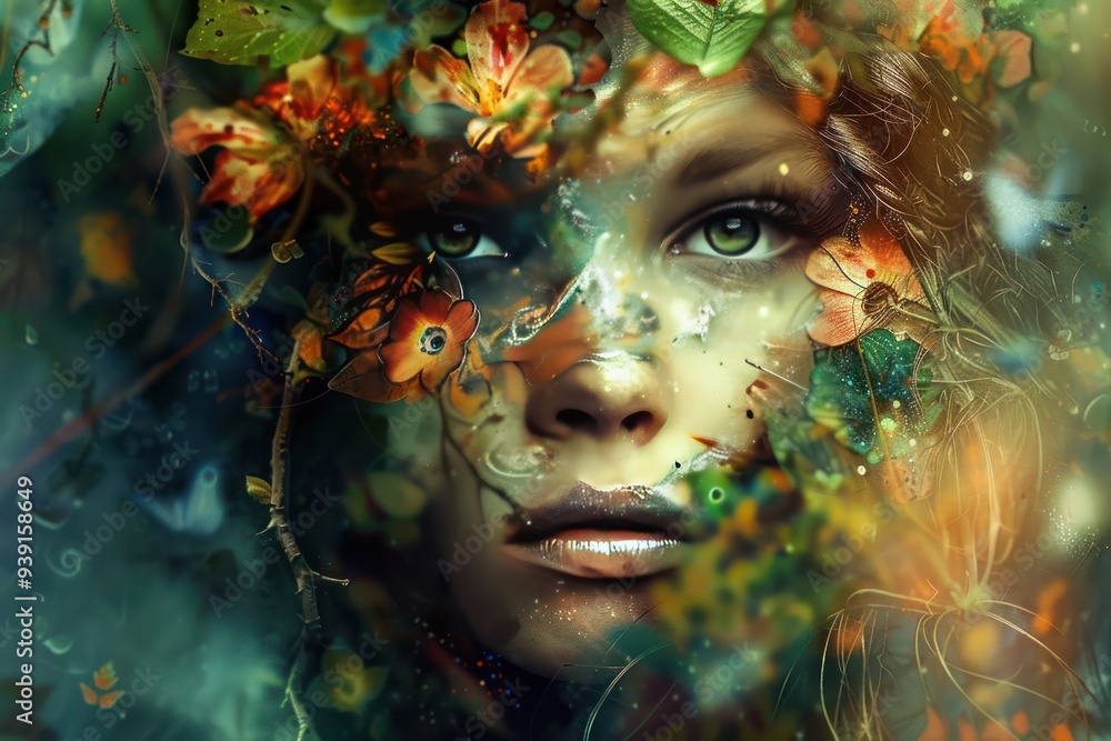 Woman's Face Embraced by Nature Woman's Face Embraced by Nature