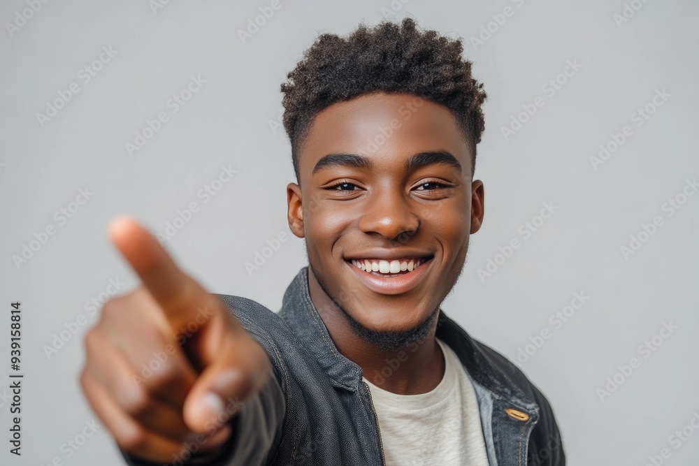 Enthusiastic Black Man Making Victory Gesture and Smiling Broadly Enthusiastic Black Man Making Victory Gesture and Smiling Broadly