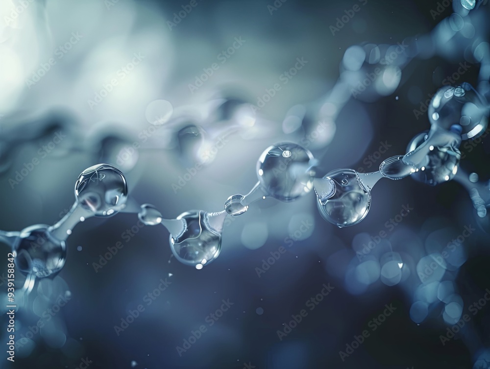 Abstract blue water drops linked together, creating a chain-like structure. Abstract blue water drops linked together, creating a chain-like structure.