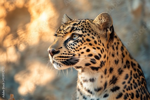 Arabian leopard is a beautiful but critically endangered cat. It's the smallest leopard subspecies, with stunning spotted fur ranging from pale yellow to tawny. Generative ai