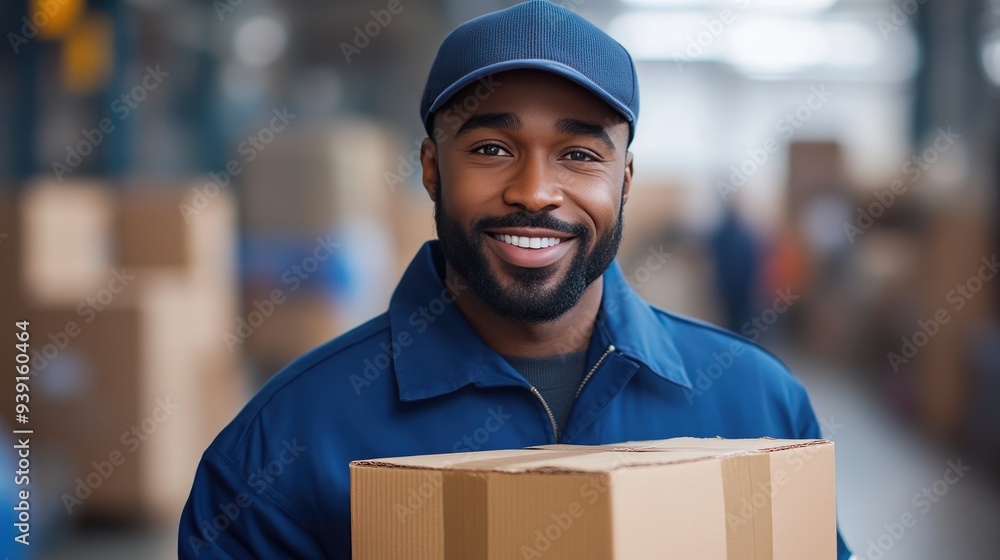 Friendly Mail Carrier Holding a Delivery Box Friendly Mail Carrier Holding a Delivery Box