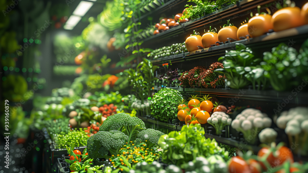 A greenhouse hydroponic farm with green vegetables growth nature health products. Agriculture plants super food background. Tomato and cabbage salad A greenhouse hydroponic farm with green vegetables growth nature health products. Agriculture plants super food background. Tomato and cabbage salad