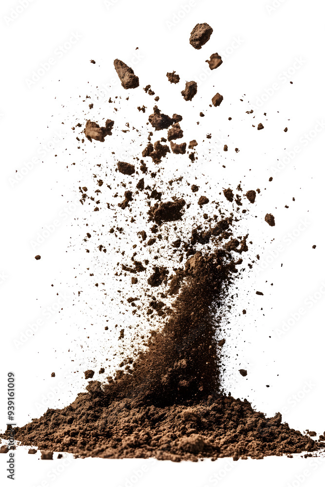 Dry soil explosion side view Isolated on white background Dry soil explosion side view Isolated on white background