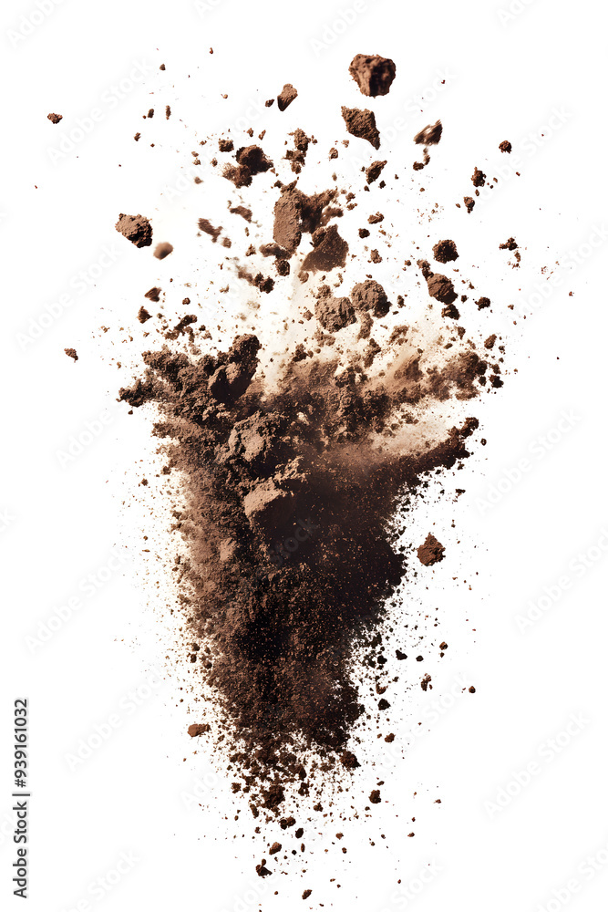Dry soil explosion side view Isolated on white background Dry soil explosion side view Isolated on white background