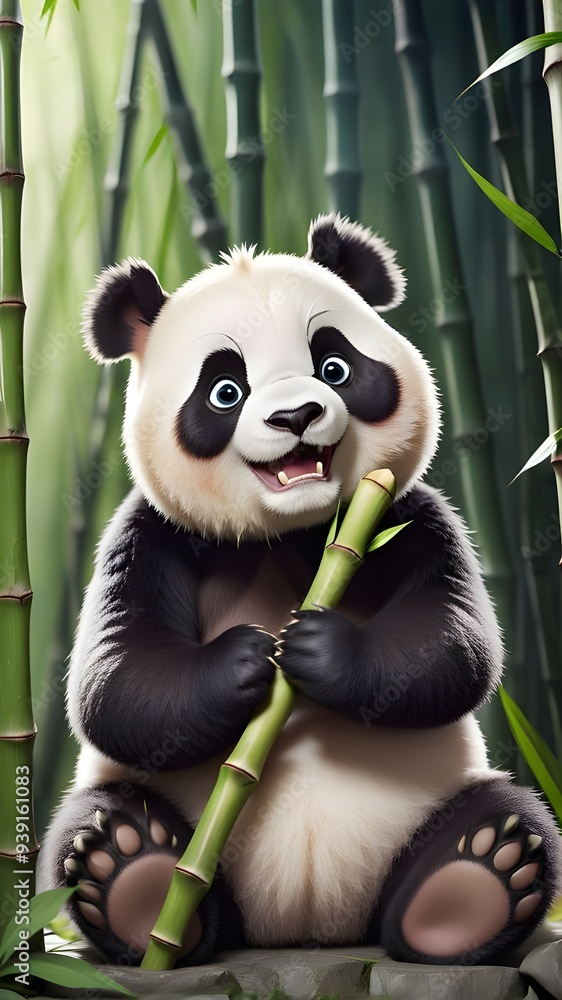 Obraz premium panda eating bamboo