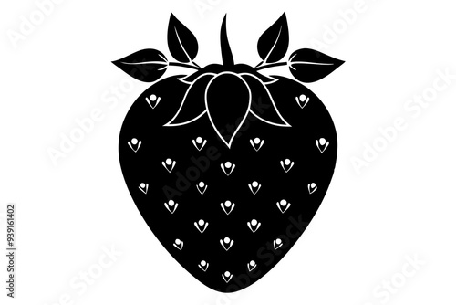  strawberry silhouette with floral pattern vector illustration 