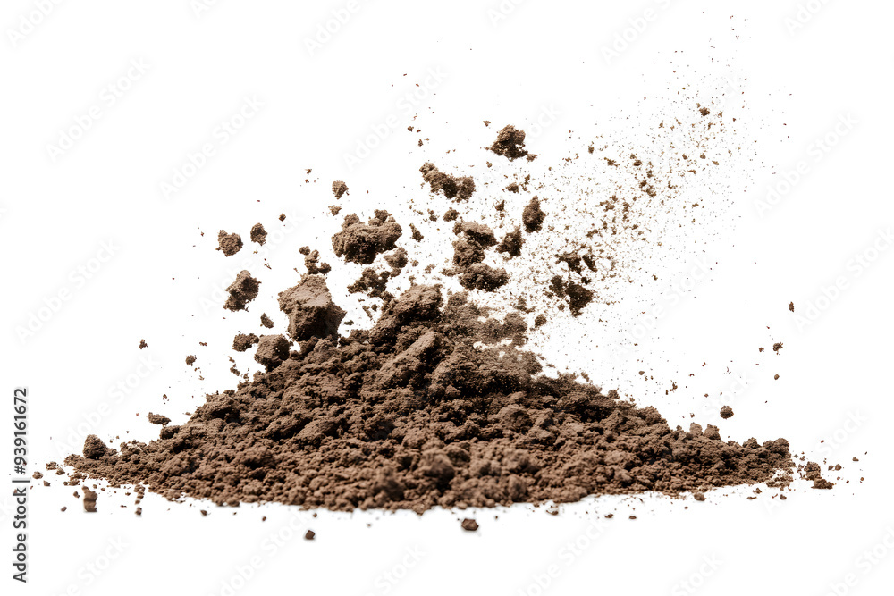 Dry soil explosion side view Isolated on white background Dry soil explosion side view Isolated on white background