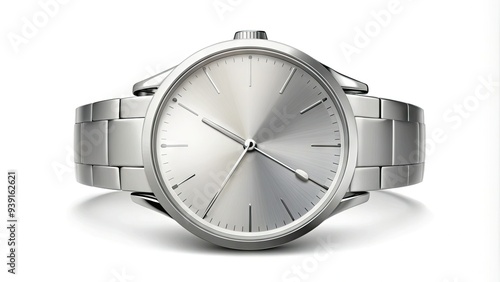 Minimalist illustration of a sleek silver watch with a subtle outline, emphasizing clean lines and modern design, isolated on a pure white background.