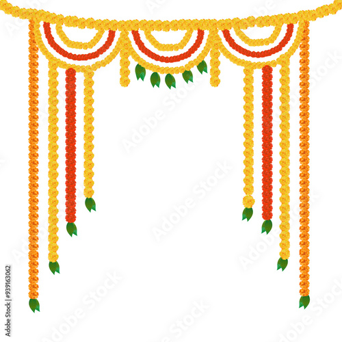Fotografie indian hindu wedding elements vector marigold floral garland vector, wedding and