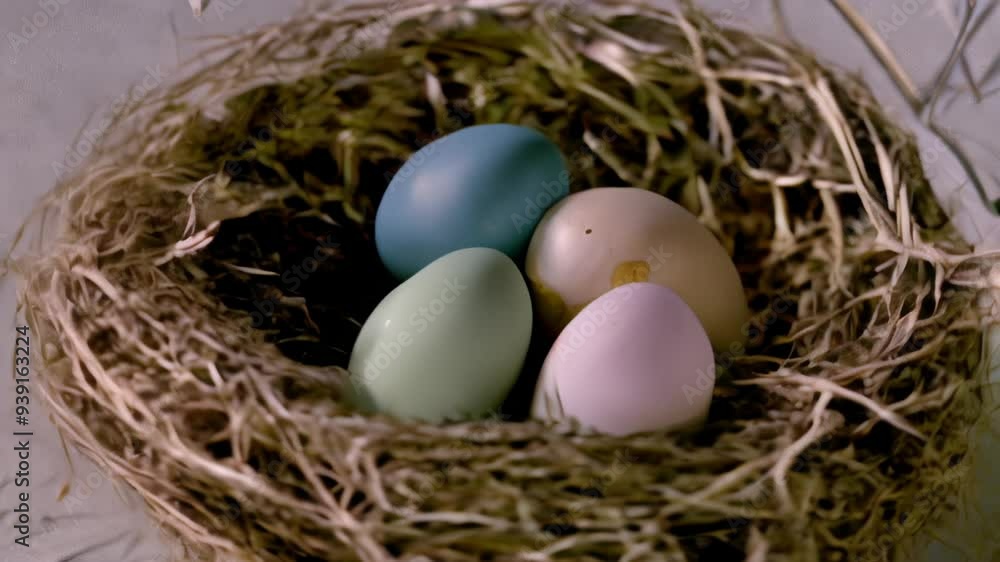 A nest of colorful eggs symbolizing new life and growth A nest of colorful eggs symbolizing new life and growth