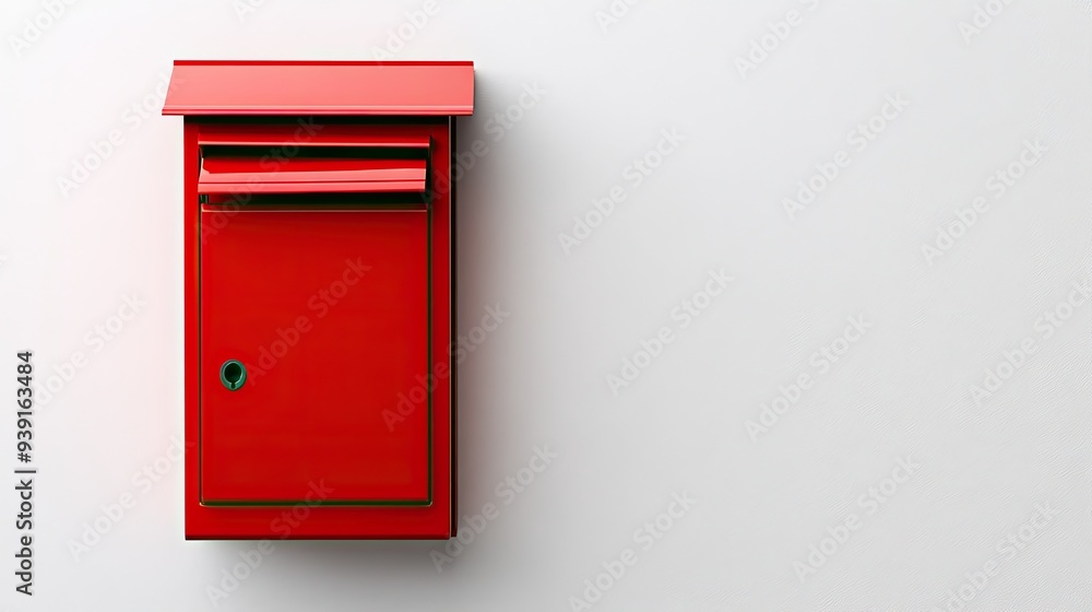 A bright red mailbox, fully closed, standing out against a clean white background, symbolizing traditional mail services. A bright red mailbox, fully closed, standing out against a clean white background, symbolizing traditional mail services.