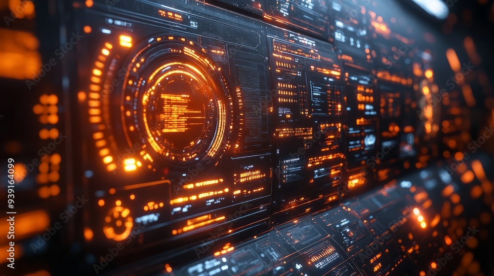 Futuristic AI interface with holographic displays, advanced technology, and data visualization Futuristic AI interface with holographic displays, advanced technology, and data visualization