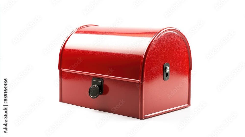A classic red mailbox, securely closed and isolated on a white background, ready for use in various design concepts. A classic red mailbox, securely closed and isolated on a white background, ready for use in various design concepts.