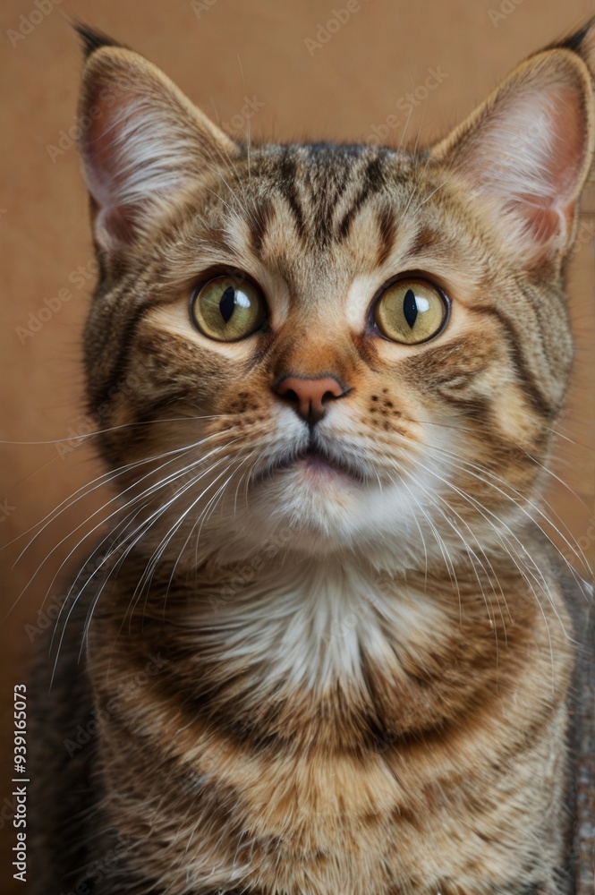 Fototapeta premium A cat with a green eye stares at the camera