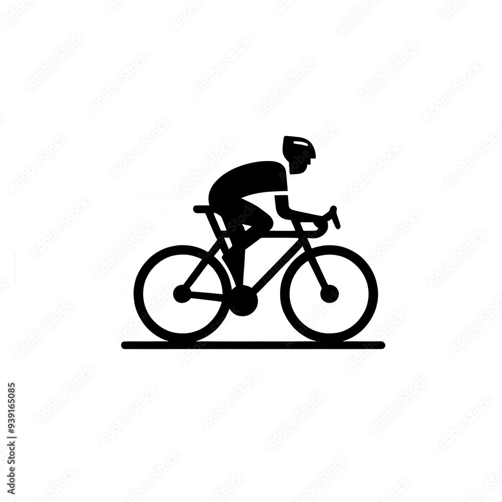 Obraz premium Isolated black and white vector illustration of athlete cyclist on white background.