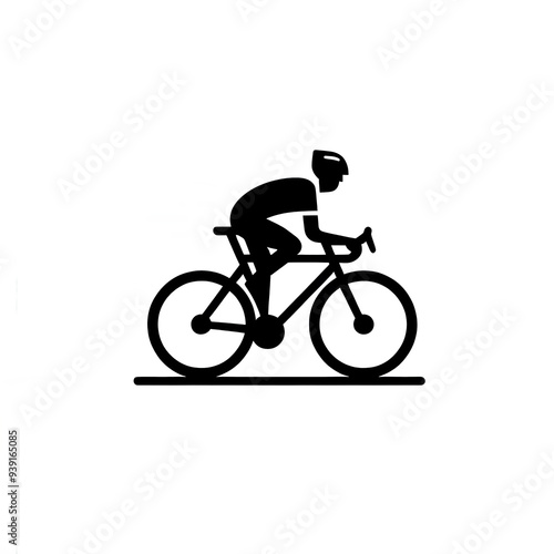 Isolated black and white vector illustration of athlete cyclist on white background.