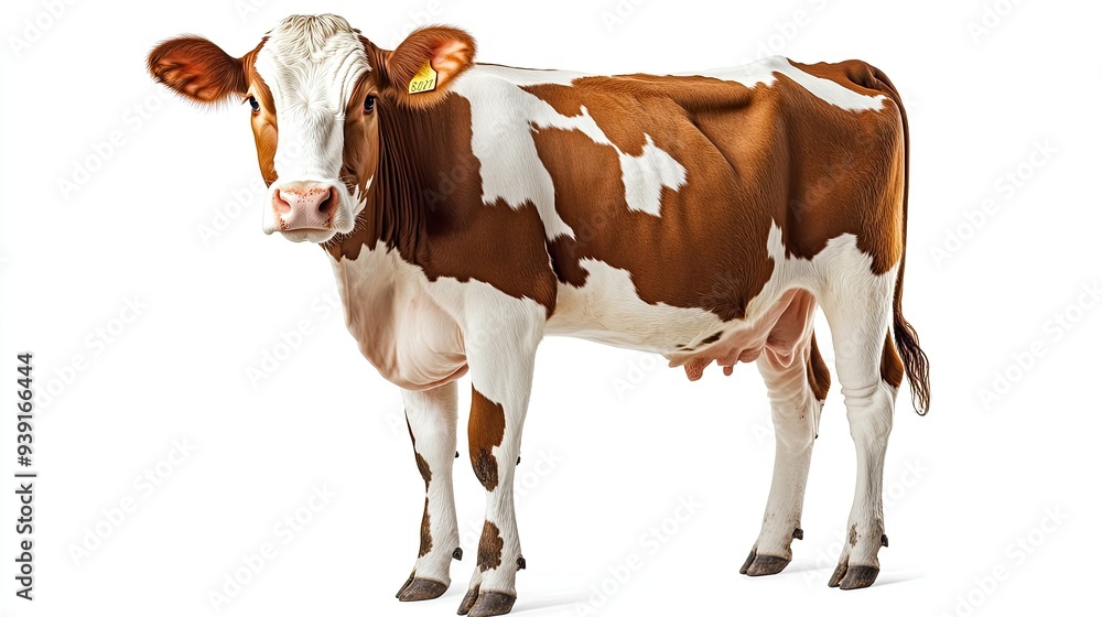 A cow standing alone on a white background, highlighting its details and form in a clean, isolated presentation. A cow standing alone on a white background, highlighting its details and form in a clean, isolated presentation.