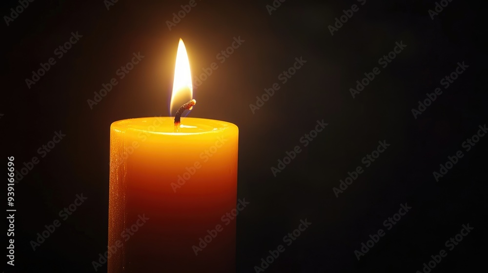 Close up single candle light and flame on black background 3 dimension Close up single candle light and flame on black background 3 dimension