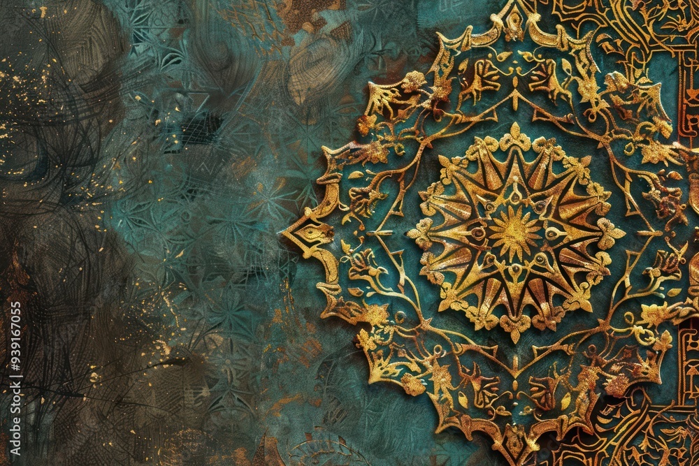 Golden Mandala on Turquoise Background Golden Mandala on Turquoise Background