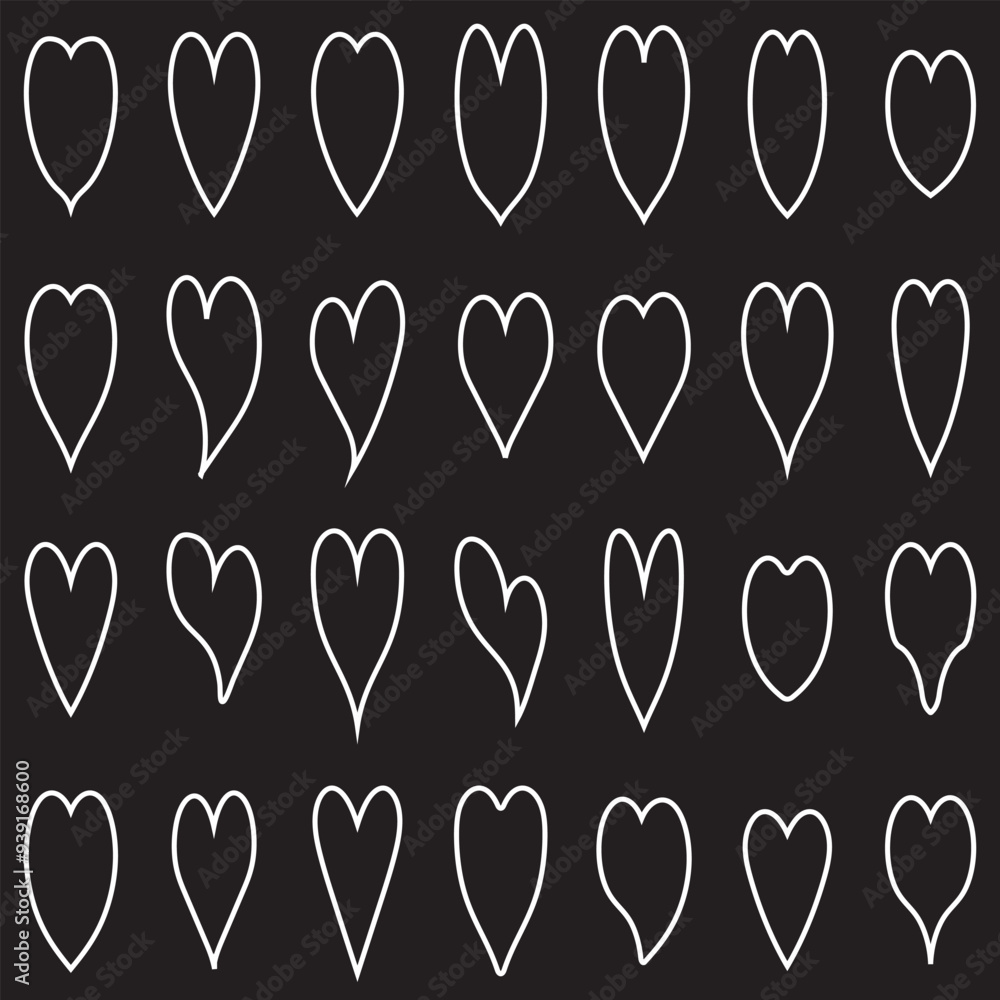 Various simple white vector heart love icon. isolated on black background. Vector Illustration. EPS 10 Various simple white vector heart love icon. isolated on black background. Vector Illustration. EPS 10