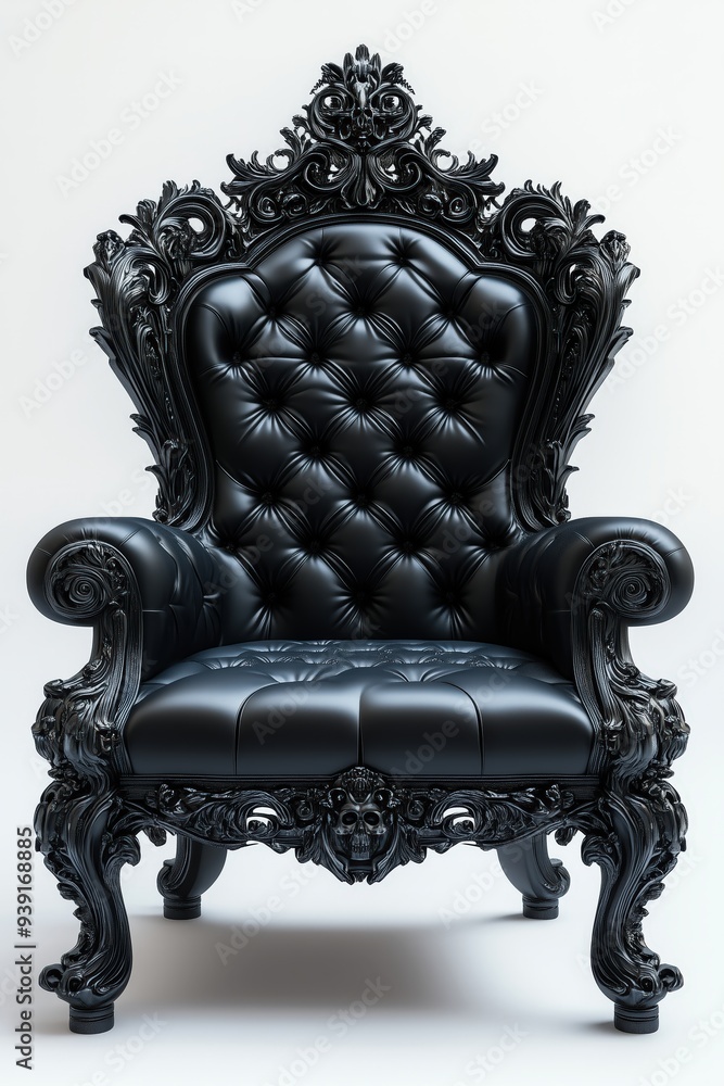 Black gothic throne isolated on white background, hyper realistic Black gothic throne isolated on white background, hyper realistic
