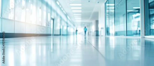 Wallpaper Mural View of a clean, modern hallway with tile floor and glass walls. Torontodigital.ca