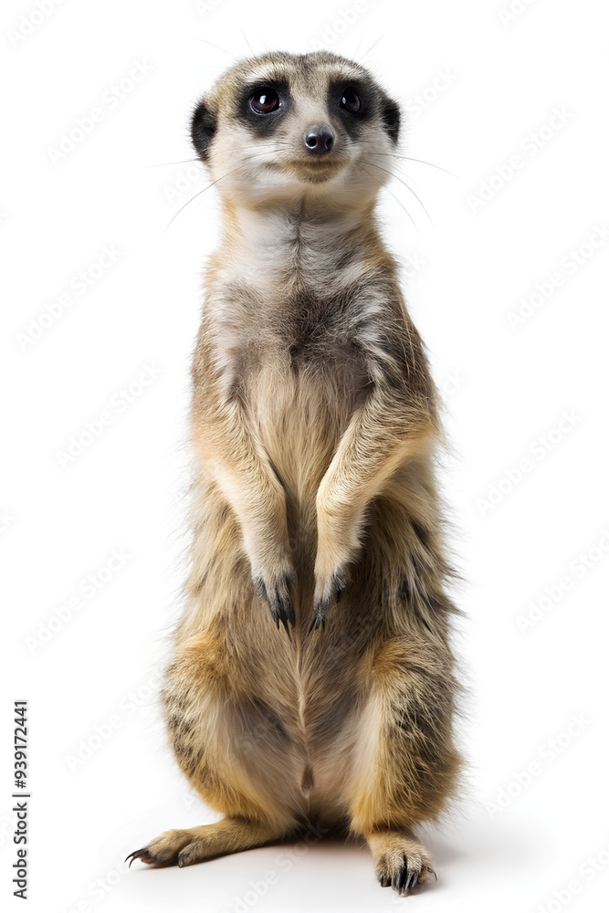 Meerkat standing on its hind legs, isolated on white background Meerkat standing on its hind legs, isolated on white background