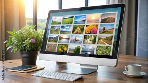 Organized digital photo library on a computer screen with categorized folders, keywords, and ratings, ideal for efficient image management and search functionality.