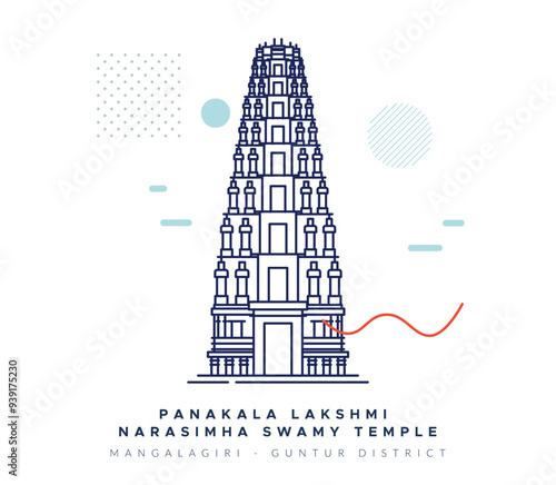 Pankhala Sri Lakshmi Narasimha Swamy Temple at Mangalgiri - Guntur District - Stock Illustration photo