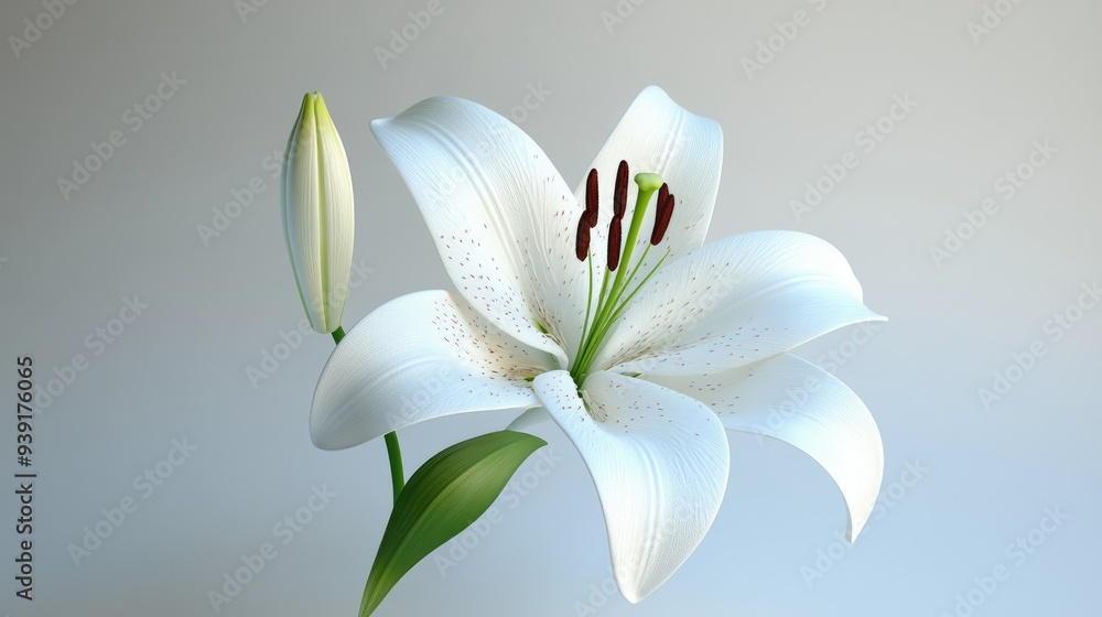 Fototapeta premium Elegant White Lily flower isolated on white 3d background
