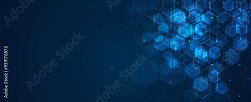 Digital technology background. Abstract hexagons background with lines and dots. Design for science, medicine or technology