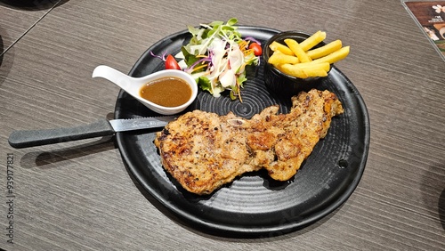  pork chop steak with salad 